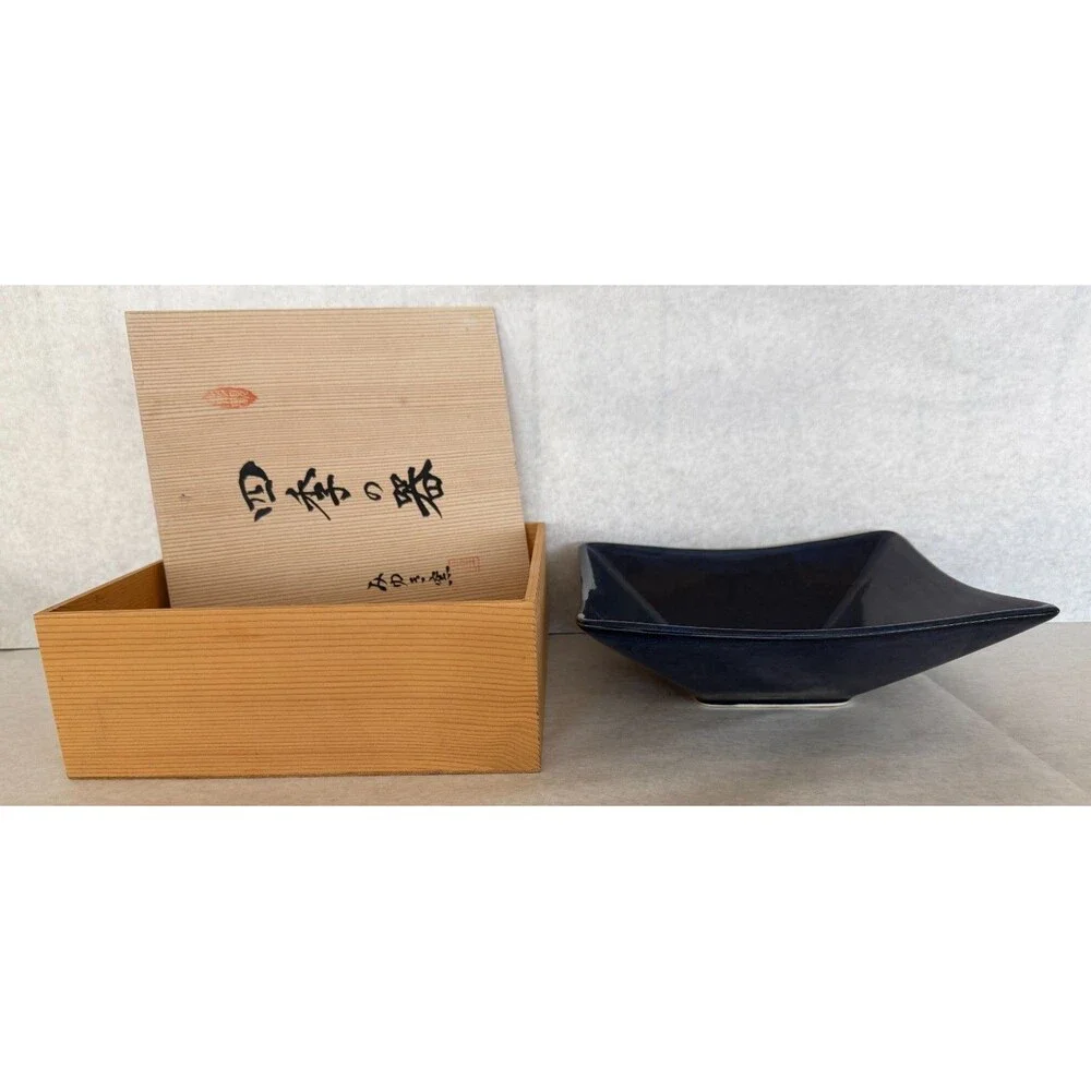 Beautiful Blue Dish with Box from Japan